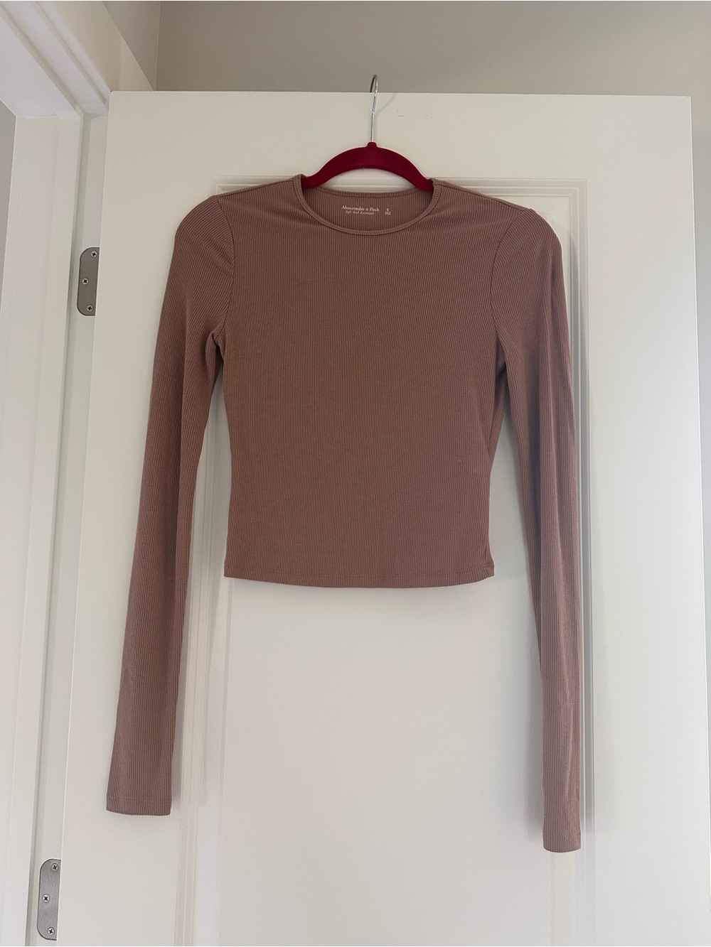 Abercrombie & Fitch Long Sleeve Ribbed Crop Top in brown